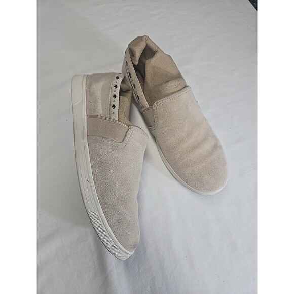 Spenco Orthotic Suede Slip On Shoes Women's Size 7B Tan Flat Stretch Stud Detail - Picture 1 of 8